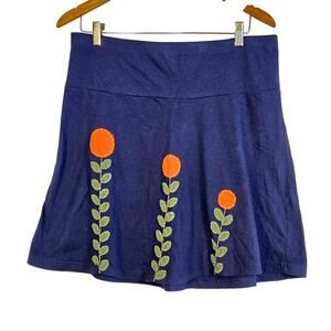 Size Large – Synergy Navy Organic Cotton Mini Skirt with Embroidered Flowers